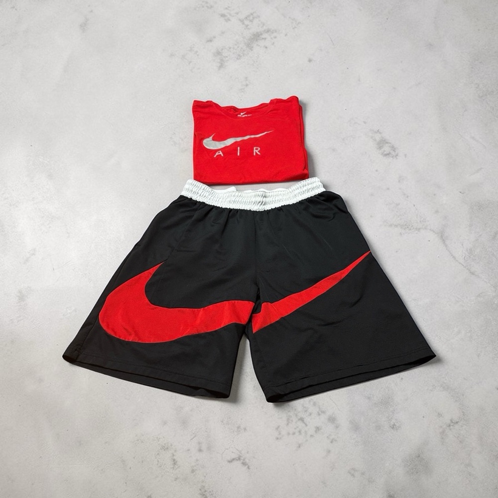 Nike Men’s Black Shorts with Red Swoosh with Red Shirt with a swoosh - Picture 2 of 6